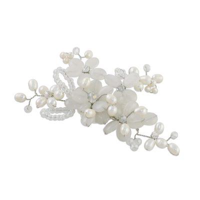 'Iridescent' - Pearl and Quartz Flower Brooch Pin