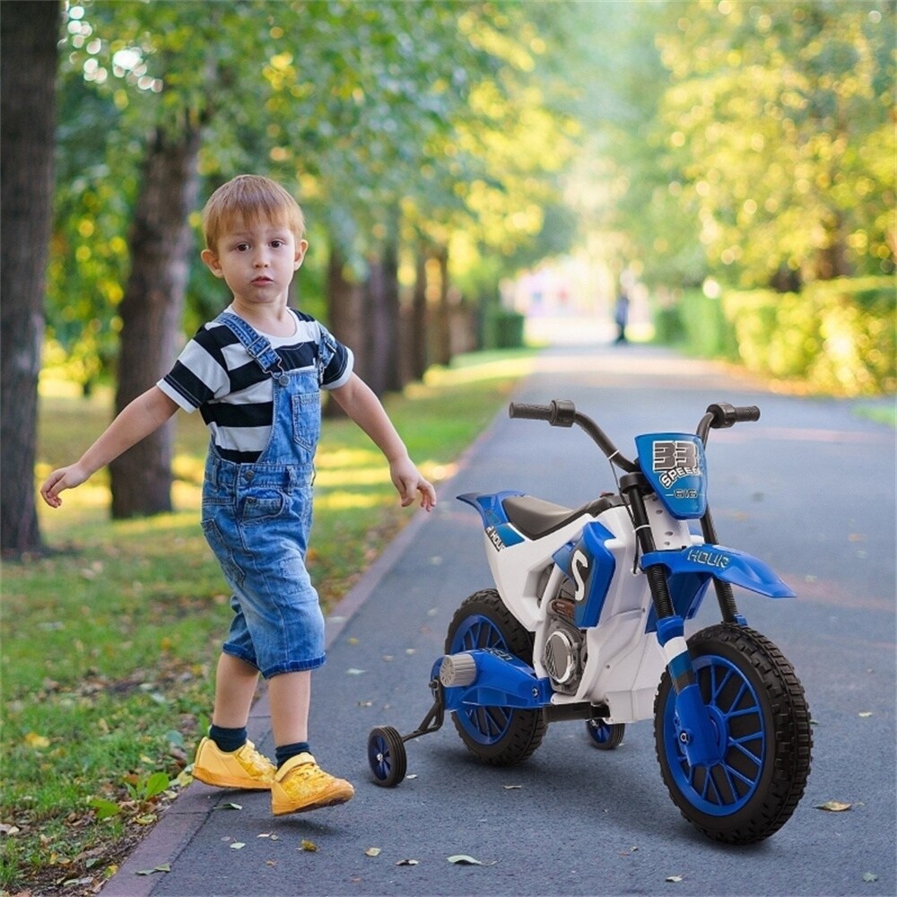 Kids Ride-On Motorcycle 12V with Rechargeable Battery and Dual Shock Removable Training Wheels - 42