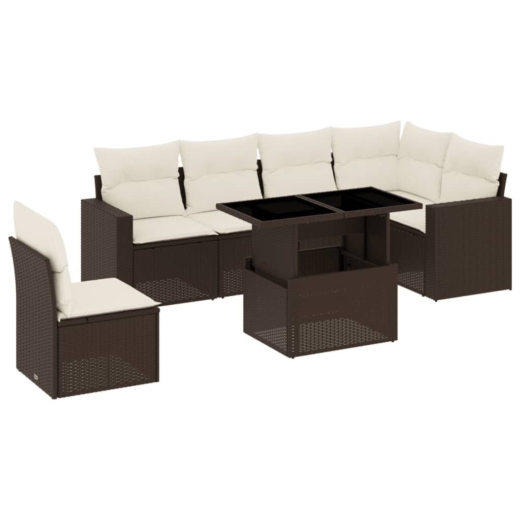 vidaXL 7-tlg. Garten-Sofagarnitur mit Kissen Braun Poly Rattan Image