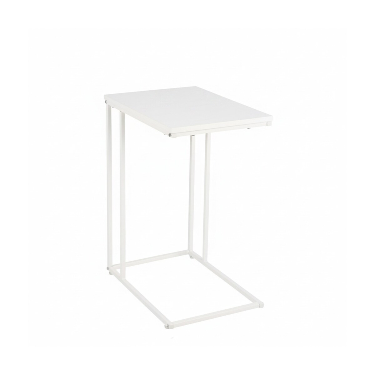 Relaxdays Beistelltisch, HxBxT: 64 x 50 x 35 cm, MDF, Eisen, C-Form, Sofatisch zum Unterschieben, Wohnzimmer, weiß Image