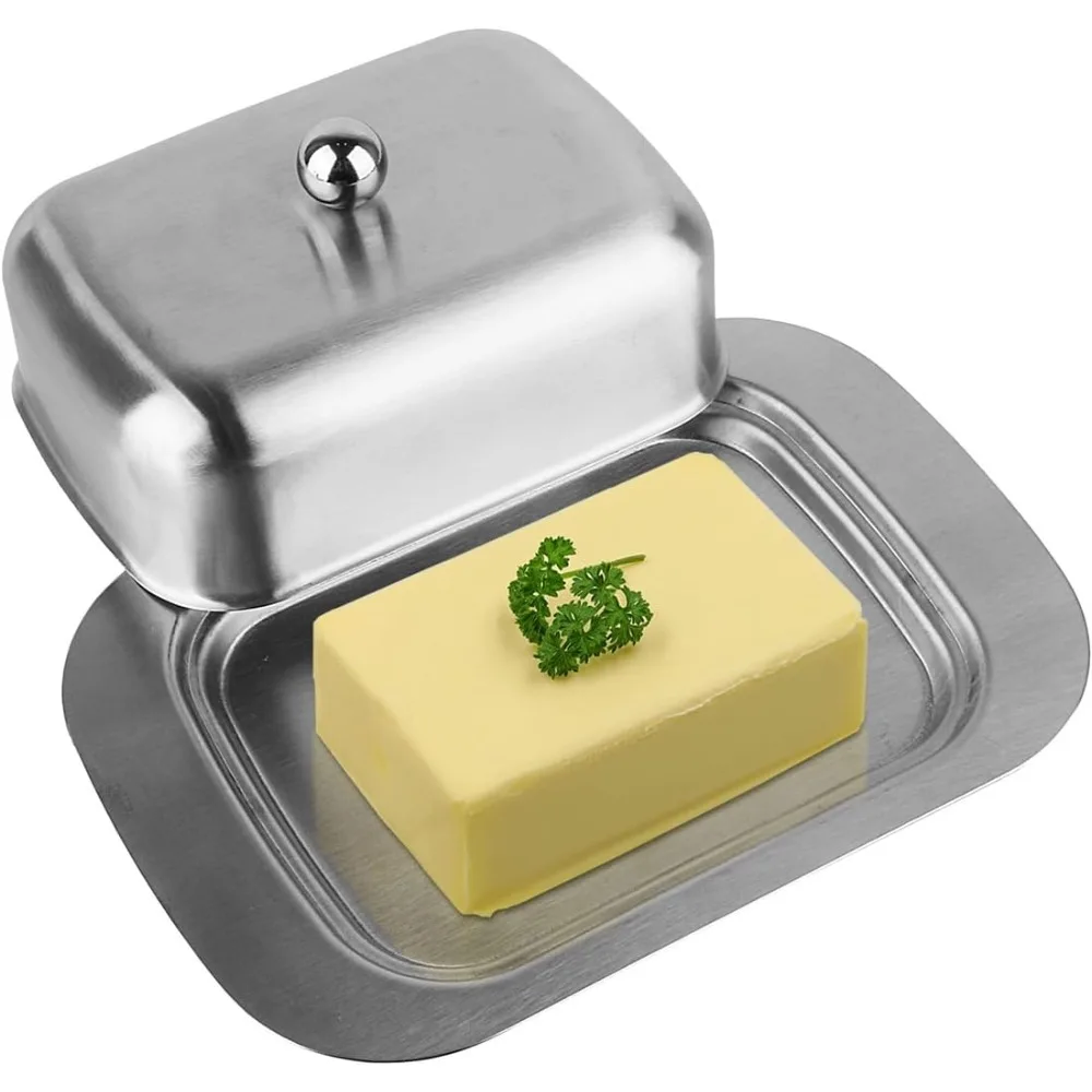 Plat à beurre de 7 pouces, plat à beurre en acier inoxydable massif, récipient à fromage, boîte de rangement du beurre, plateau avec couvercle facile à saisir, couverts de cuisine