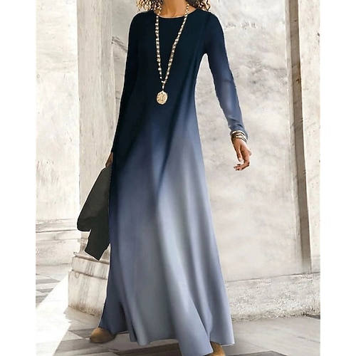Per donna Abito Lungo Maxi Abito Abito Boho Elegante Vintage Moda All'aperto Feste Quotidiano Vestibilità regolare Ombre Grafico Farfalla Manica Lunga Girocollo Giallo Chiaro Grigio nero Nero Giallo
