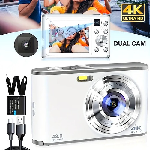 Mini fotocamera digitale portatile per selfie con doppio obiettivo HD 4K per fotografia di viaggio e registrazione video a casa