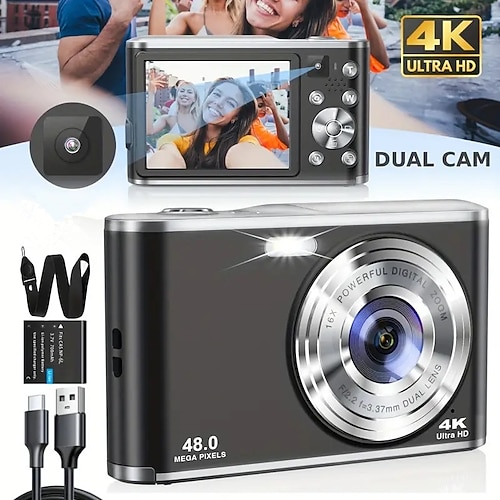 Mini fotocamera digitale portatile per selfie con doppio obiettivo HD 4K per fotografia di viaggio e registrazione video a casa