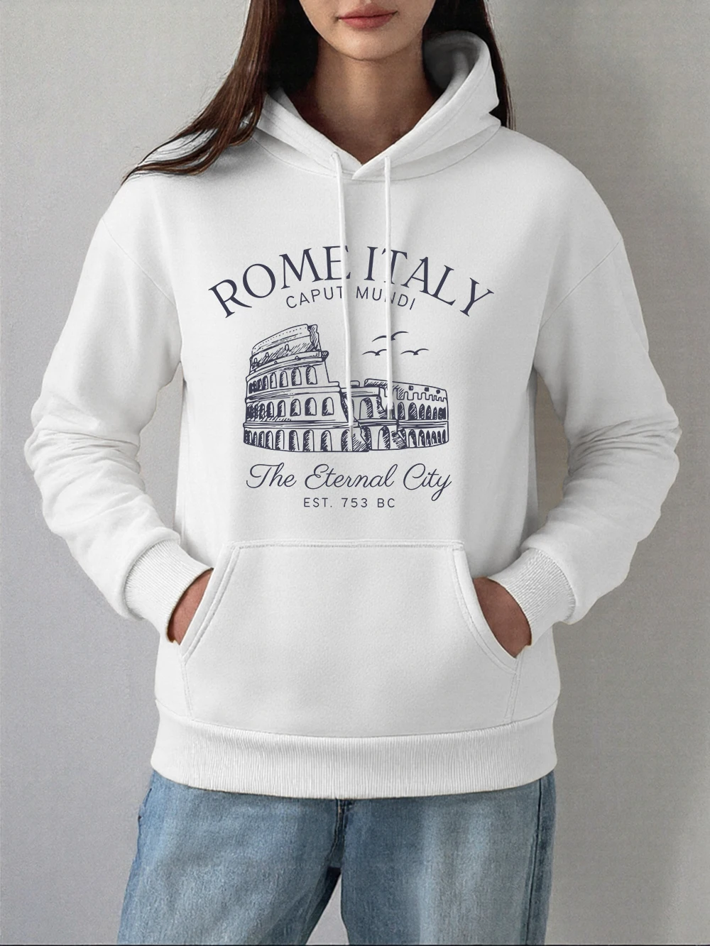 Colosseum Rome Italy Printed Hoodies Women Basics Pocket Pullover Winter Fleece Warm Sweatshirt Comfortable Casual Woman Clothes