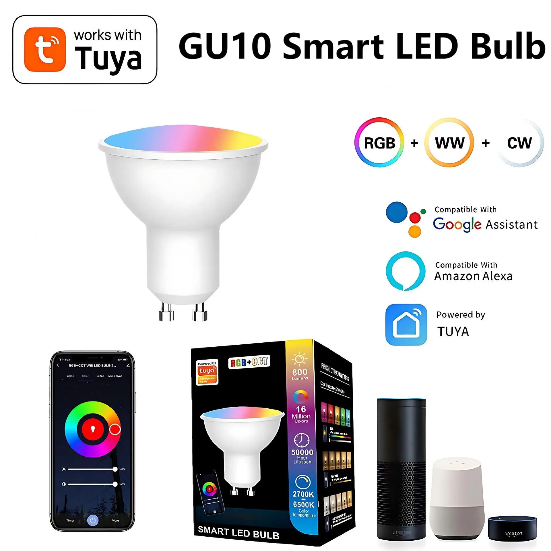 110V 220V GU10 Tuya WiFi LED Glühbirne 5/7/9W RGB Dimmbare Strahler Smart Life APP Arbeit mit Alexa Google Home Augenschutz Image