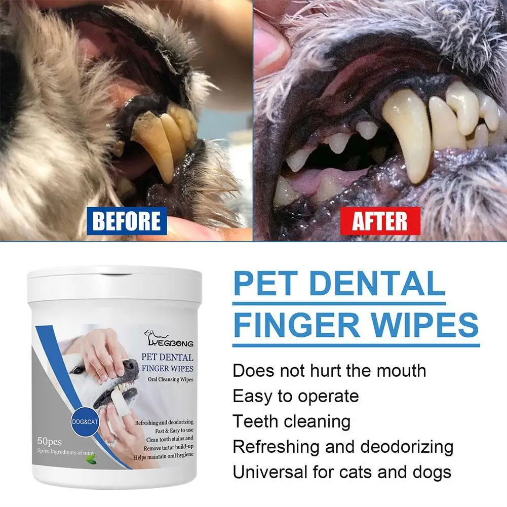 50Pcs Pet Finger Brushing Finger Cots Puppy Teeth Oral Cleaning Tool Pet Dental Finger Wipes Presoaked Dog Oral Care for Dogs