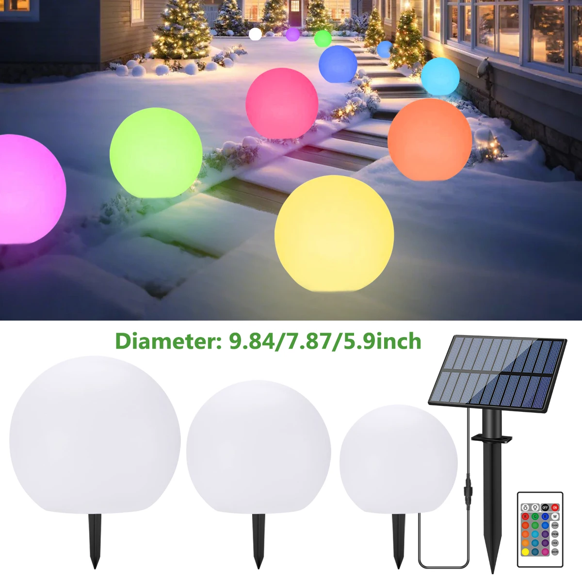 Solarleuchte für den Außenbereich, Gartendekoration, geteilte Solar-LED-Kugelleuchte mit automatischer Ein-/Ausschaltung, Fernbedienung, 16 Farben, IP65, wasserdicht, für Terrasse