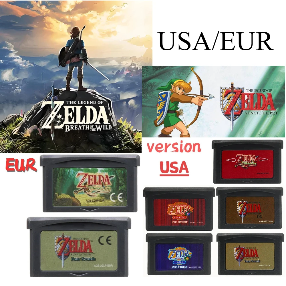 USA/EUR Version GBA Game Cartridge 32 Bit Video Game Console The Legend of Zelda Game Card FOUR SWORDS The Minish CAP Of