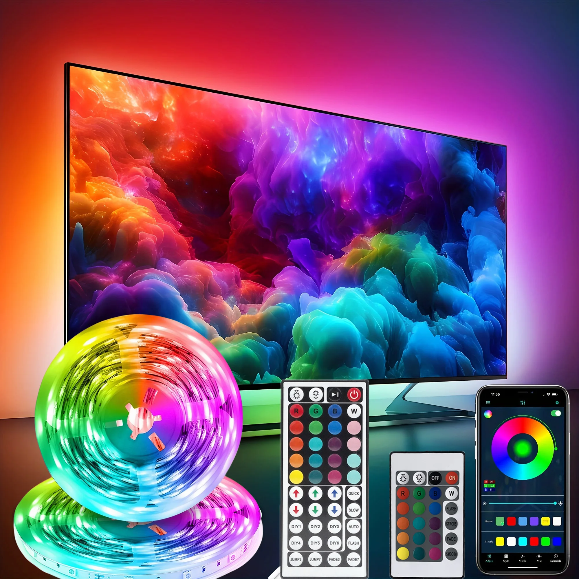 Intelligente LED-Gaming-Lichtleiste, RGB 5050, USB, 5 V, Musiksynchronisierung, 24/44 Tasten, Fernbedienung, APP-Steuerung, flexibles Klebeband für Gaming-Raum, TV-Hintergrundbeleuchtung