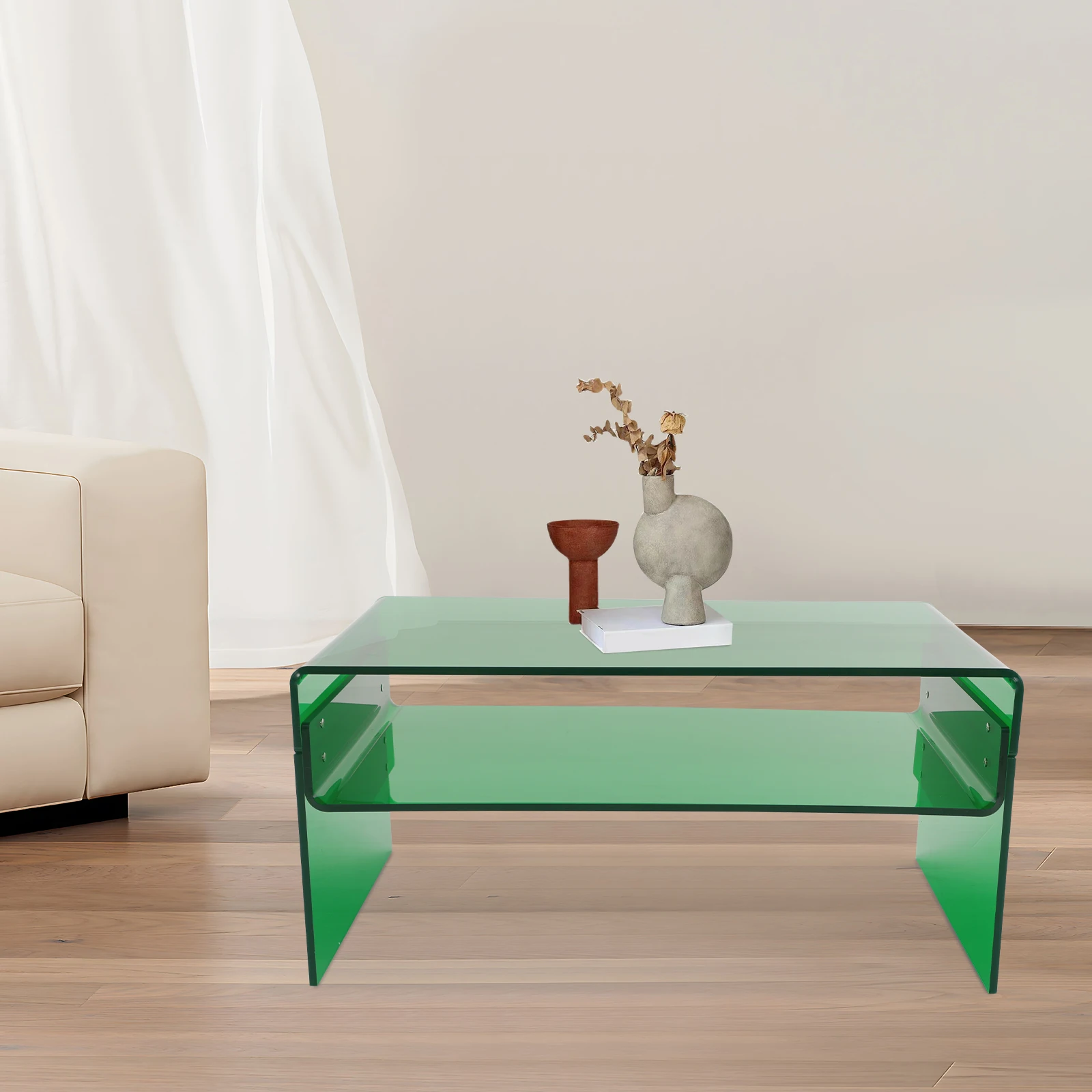 Moderner Beistelltisch aus Acryl, 2-stöckiger, transparenter Beistelltisch, Sofatisch für Wohnzimmer, minimalistischer transparenter Couchtisch Image