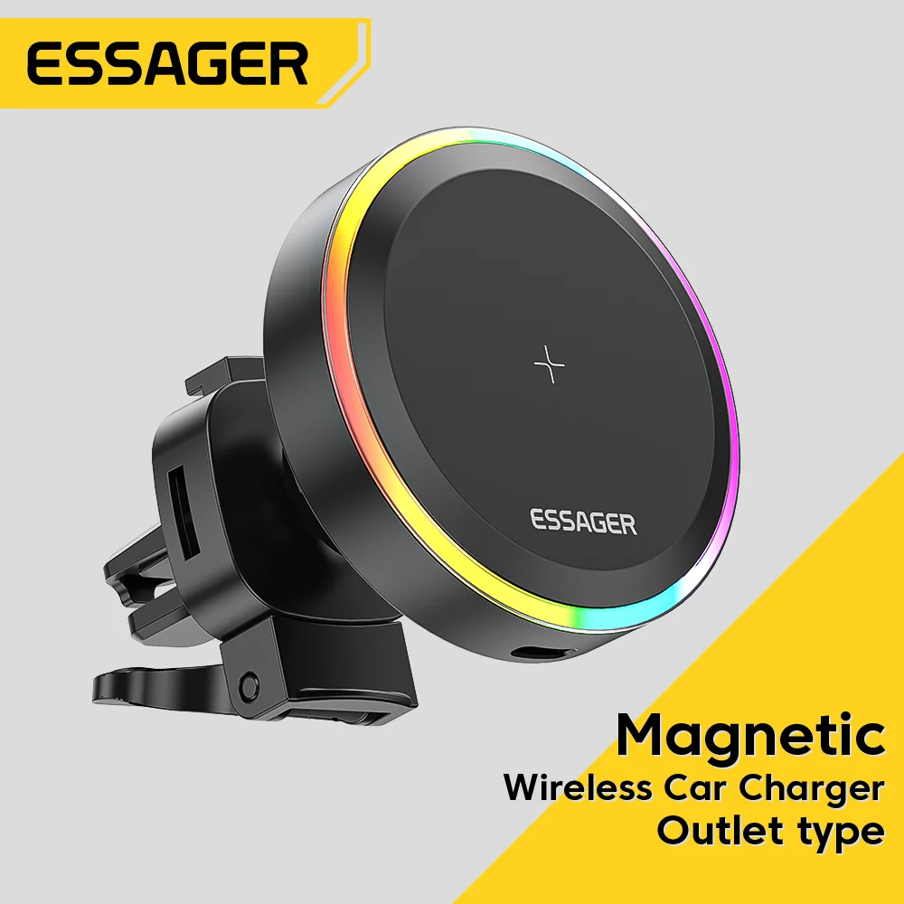 Essager RGB Magnetischer Autotelefonhalter Qi 15W Drahtloses Ladegerät Auto Für iPhone 14 13 Pro Max Samsung Universal Handyhalter Ständer Image