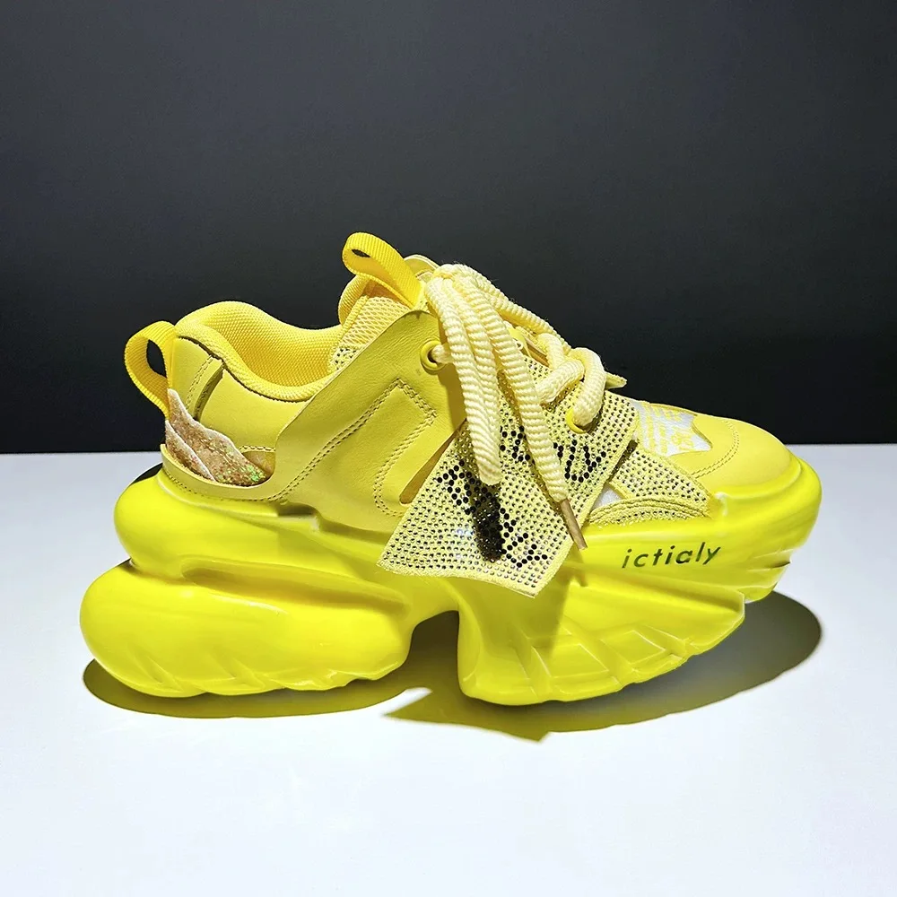 Frauen klobige Turnschuhe hohe Plattform dicken Boden spezielle Design Schuhe Höhe erhöhen Mode High Heels gelb Luxus Designer