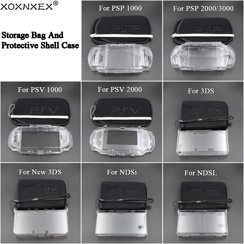 Für NDSi NDSL 3DS Neue 3DS Für PSP 1000 2000 3000 PSV 1000 2000 Klare Kristall Schutzhülle Mit Tasche Fall tragen Lagerung Tasche Image