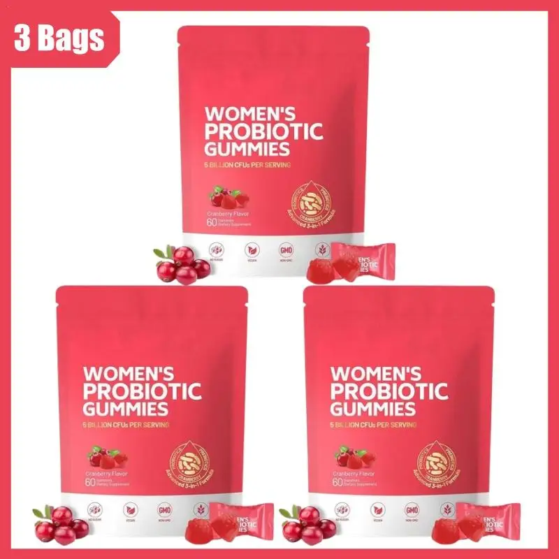 3 Bags Cranberry Probiotic Gummies -Promotes Digestion & Gut Health, Relieves Bloating and Constipation, Immune System Health
