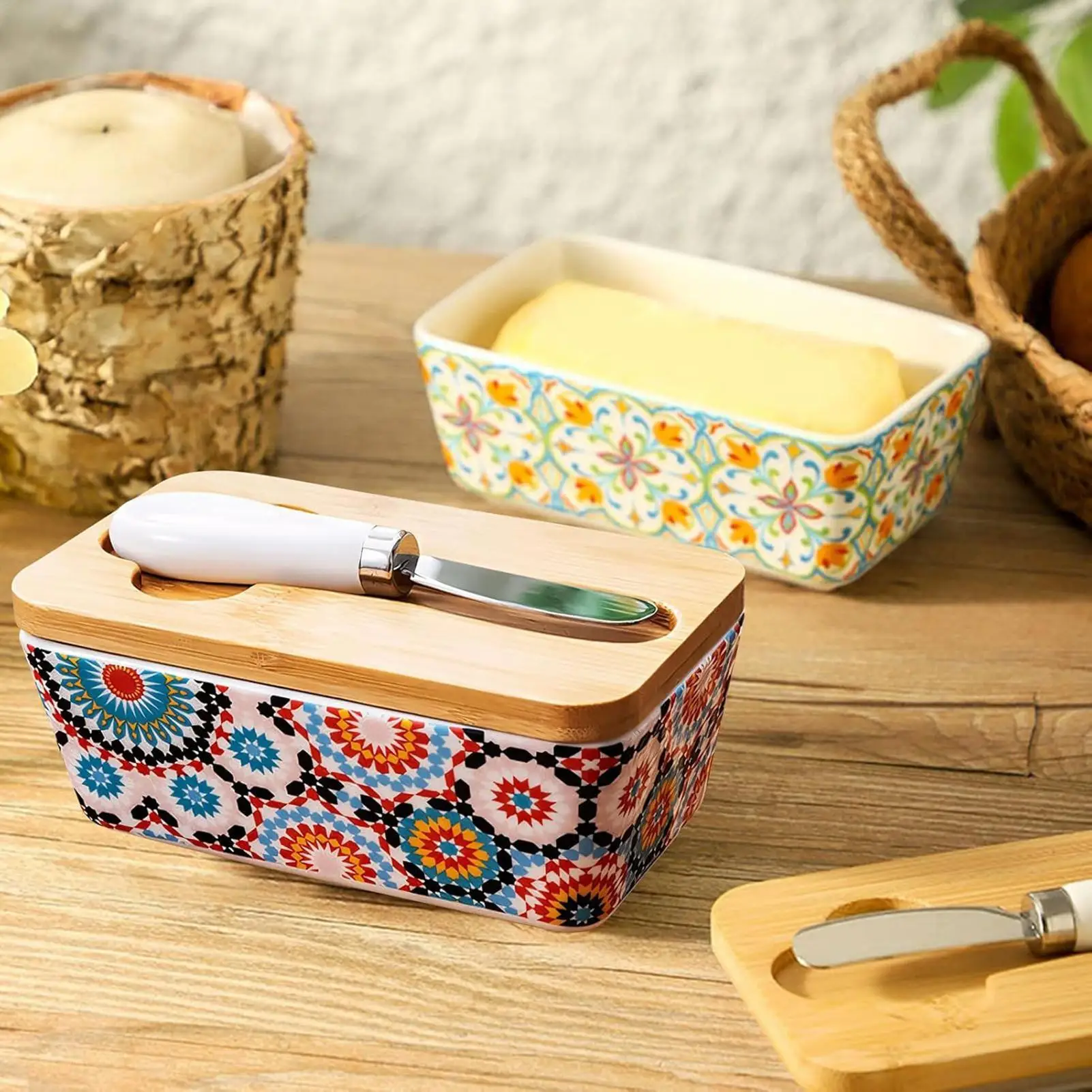 Keramik Butter Teller mit Deckel Messer Butter Stick Halter Käse Dessert Kuchen Tablett Butter Stick Tablett Hause Container für Geschirr