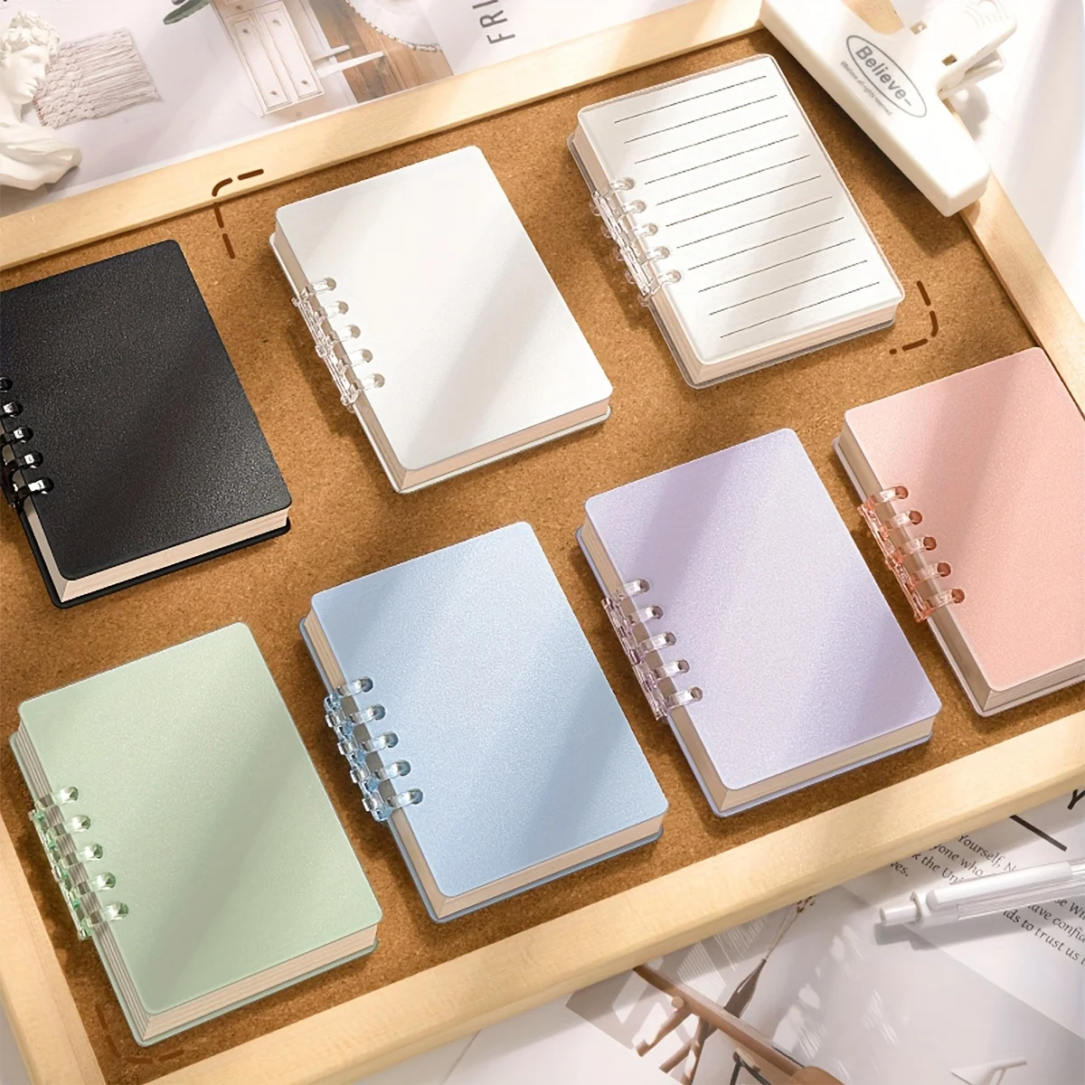 A7 transparente 80-Blatt-Ordnereinband, weicher PVC-Ordnerschutz für lose Blätter, nachfüllbare Notizbuchhülle mit Druckknopfverschluss, 5 Ringe Image