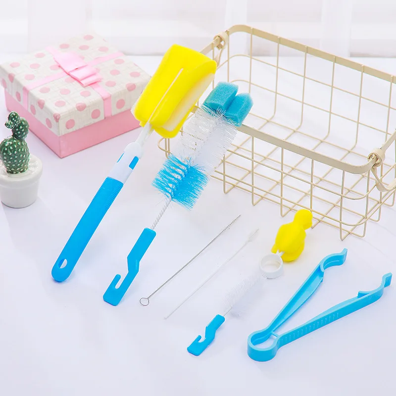 7 stücke Baby Flasche Pinsel Set Infant Nippel 360-grad Rotierenden Sauber Schwamm Auslauf Tasse Schnuller Stroh Pinsel Kit flasche Sauber Werkzeug Image