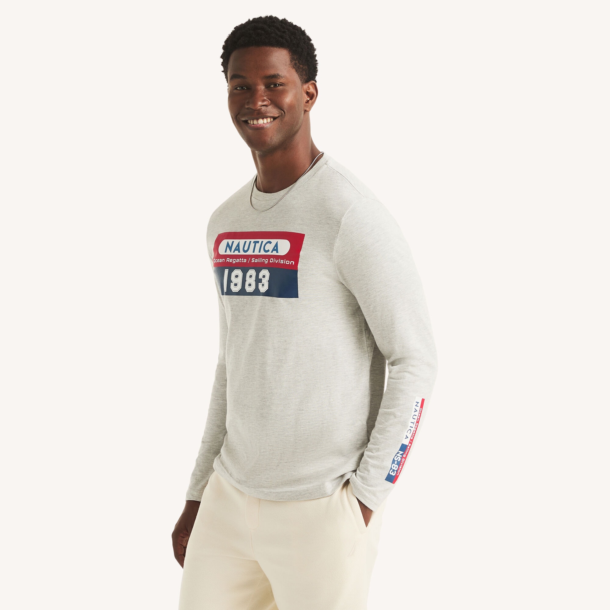 Nautica Men's 1983 Graphic Long-Sleeve T-Shirt 060 (Grey Heather), XXL
