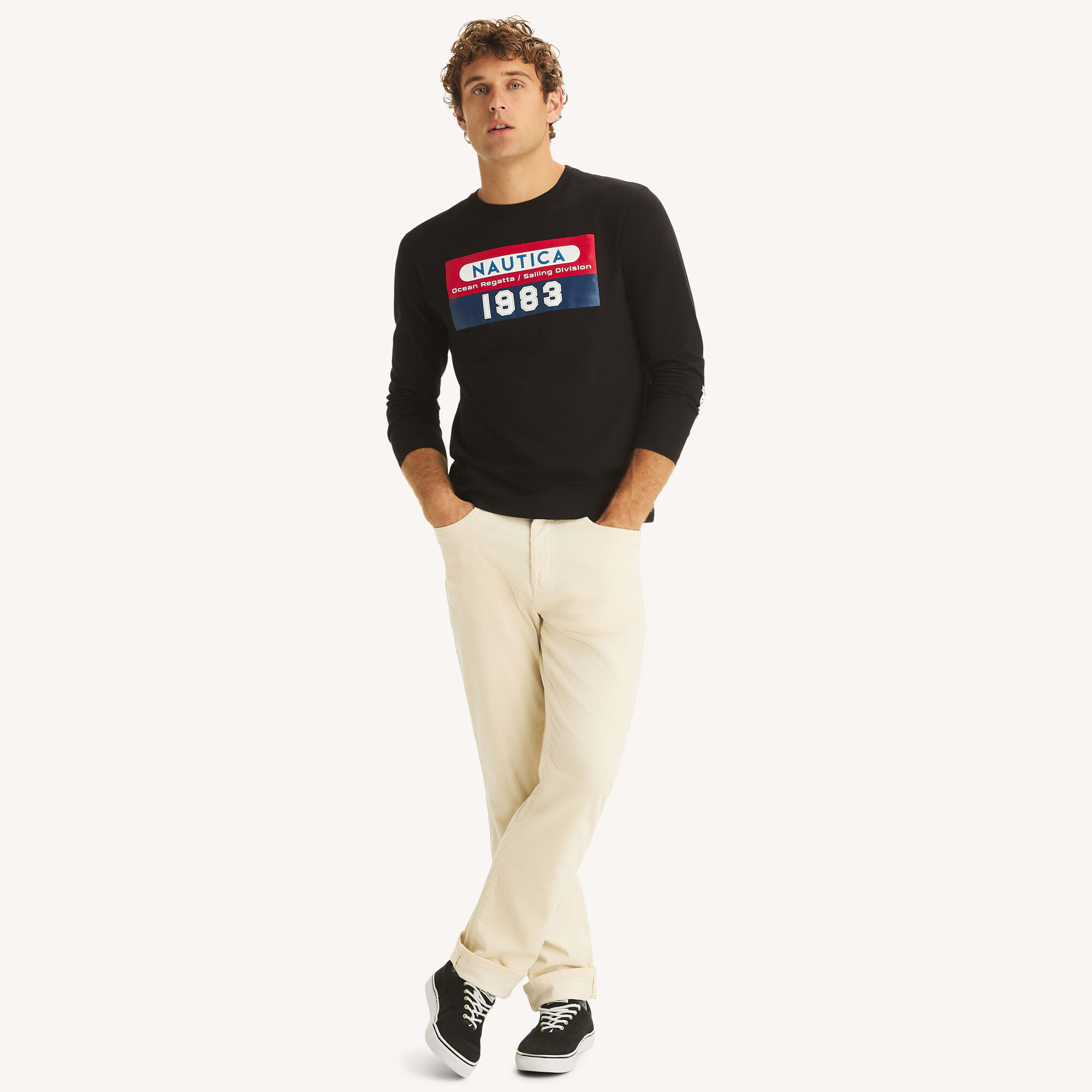 Nautica Men's 1983 Graphic Long-Sleeve T-Shirt 018 (True Black), S