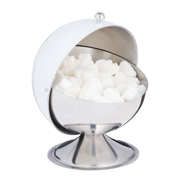 relaxdays Zuckerdose Edelstahl 16 x 13 x 14,5 cm Weiß Image