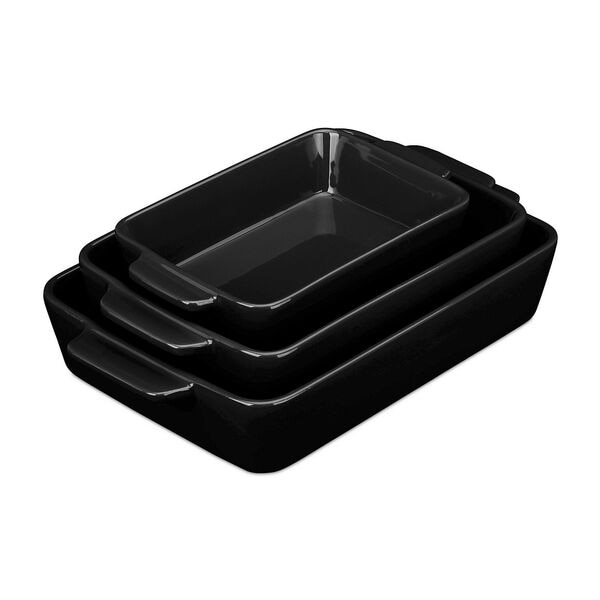 relaxdays Auflaufform-Set aus Keramik mit Tragegriffen 3-tlg. schwarz Image