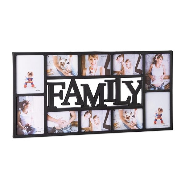 relaxdays Bilderrahmen Familie für 10 Fotos schwarz schwarz
