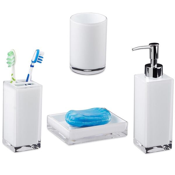 relaxdays Badaccessoires Set 4-teilig weiß