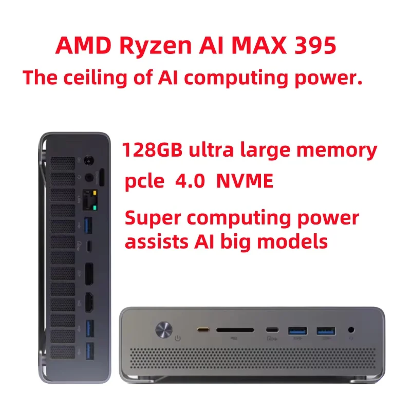 Ryzen AI MAX + 395 Mini PC Windows 11 LPDDR5 128 Go 1 To 7000 Mo/S Wifi7 BT5.4 Mini PC de bureau AI Oculink