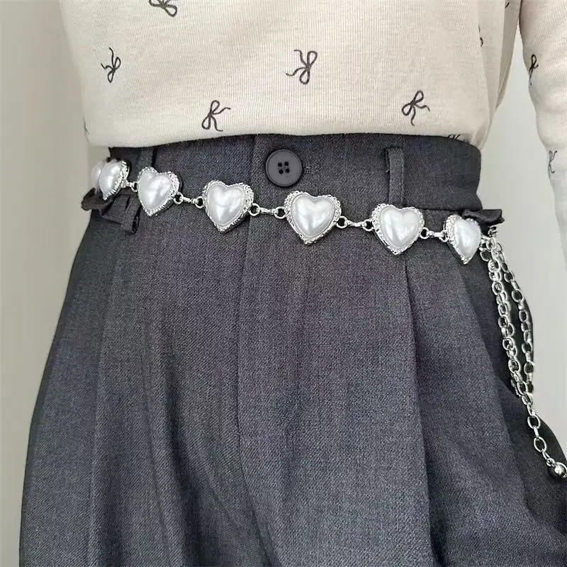 Premium-Taillenkette für Damen – Süßes Perlen- und Herz-Design, zarter, eleganter Strassstein, schickes metallisches Taillenzubehör Image