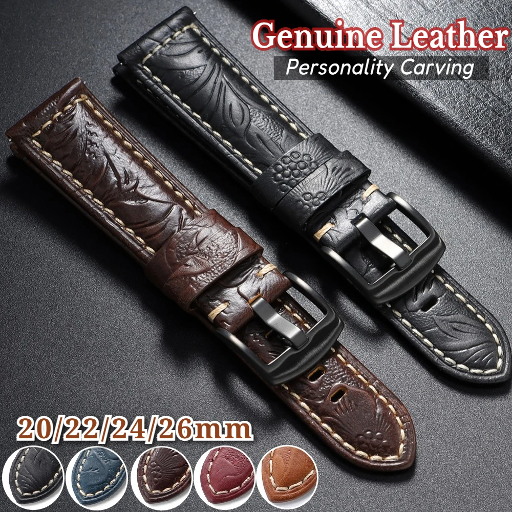 Vintage geprägtes Rindsleder-Uhrenarmband für Seiko-Armband 20/22/24/26 mm für Panerai-Armband Leder für Omega-Armband Herren Business-Gürtel Image
