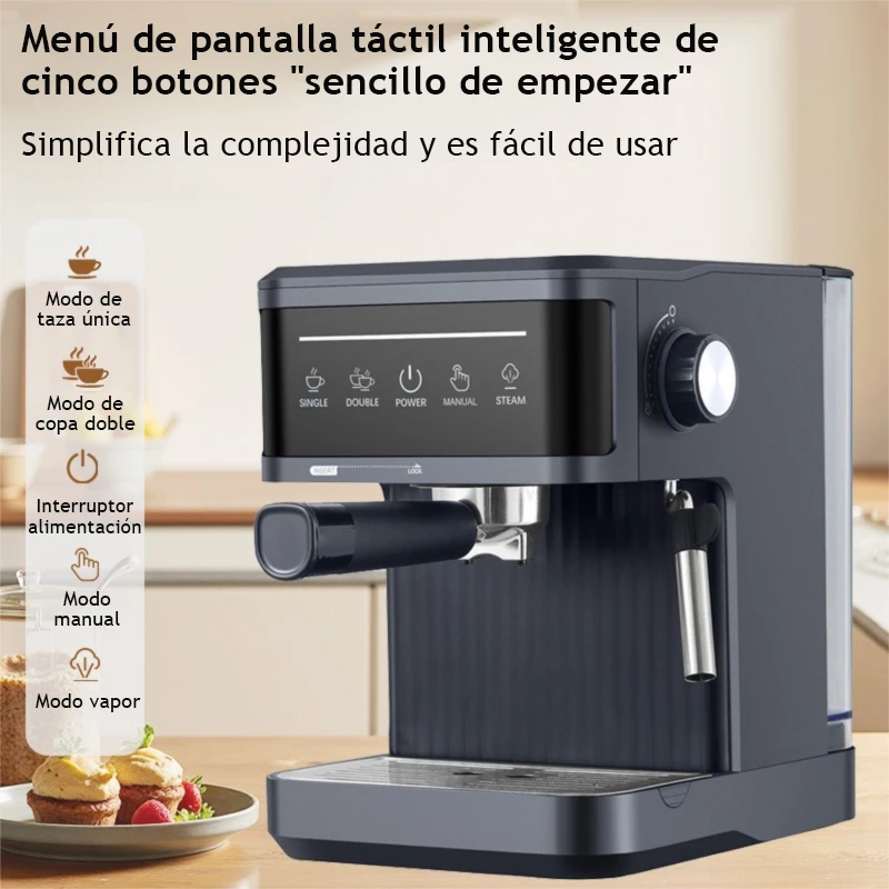 Espressomaschine, 20 bar, Hochdruck-Extraktion, Kaffeemaschine für Zuhause, klein, halbautomatisch, Milchschaumpumpe, Druck-Touch-Erkennung