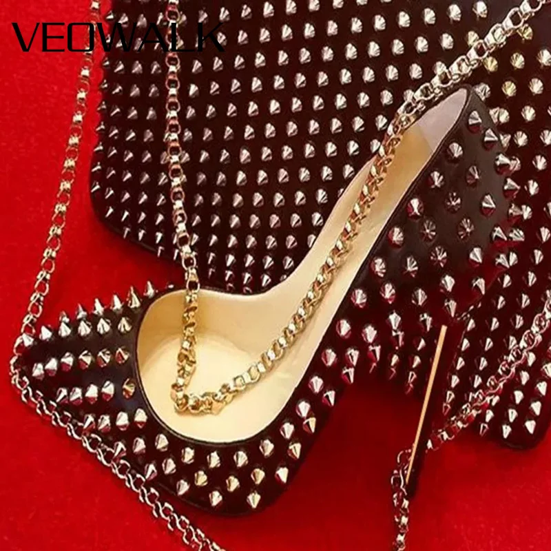 Veowalk Silvet Gold Revits Frauen Sexy 12 cm Spitz High Heels Damen Flache Stiletto Pumps Glänzende Hochzeit Party Kleid schuhe