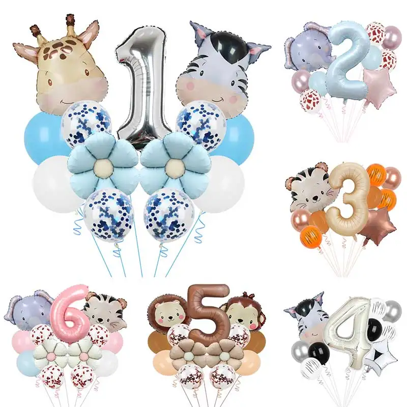 1 Set Wildtier-Ballonturm mit 1-9 Zahlenballons für Dschungel-Safari-Geburtstagsparty-Dekoration und Waldparty-Zubehör Image