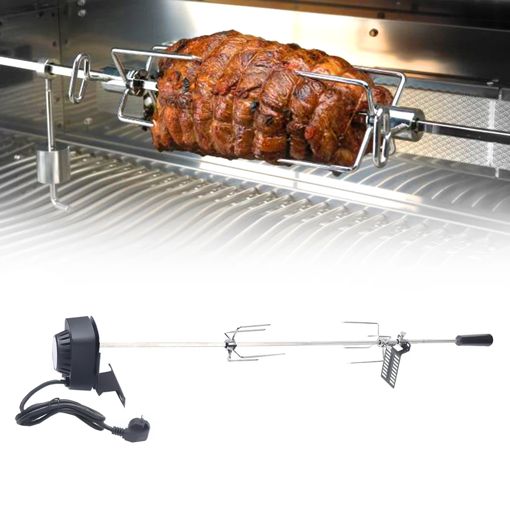 Grill de barbecue électrique DIY, tige de rôtissoire à broche 360 ° Kit de rôtissoire pour barbecue extérieur à rotation automatique, brochette rotative