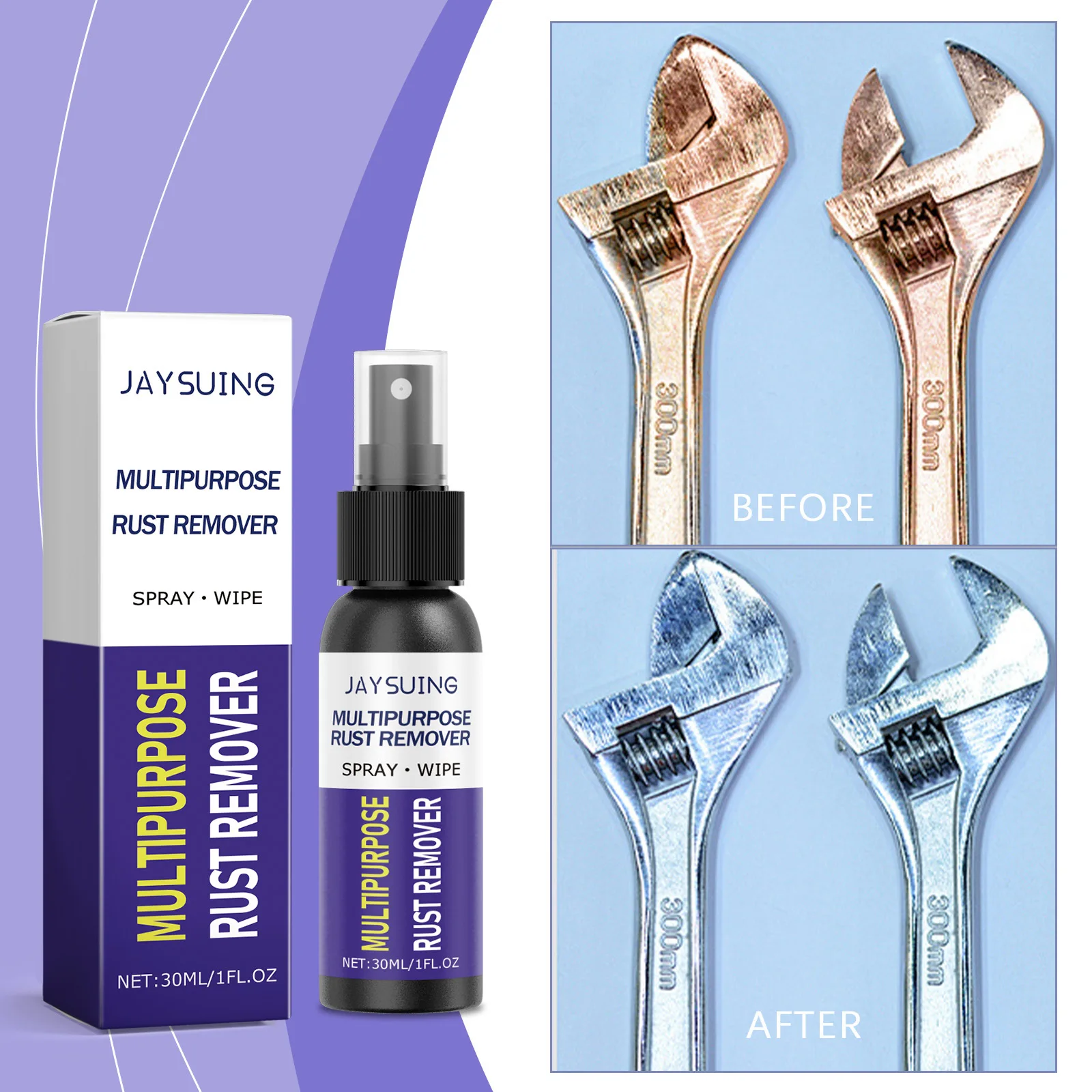 Mehrzweck-Sofort-Entferner-Spray, 30 ml, Rostflecken-Entferner, leicht zu reinigen für Metallteile, Rollen, Türscharniere und Bremsteile Image