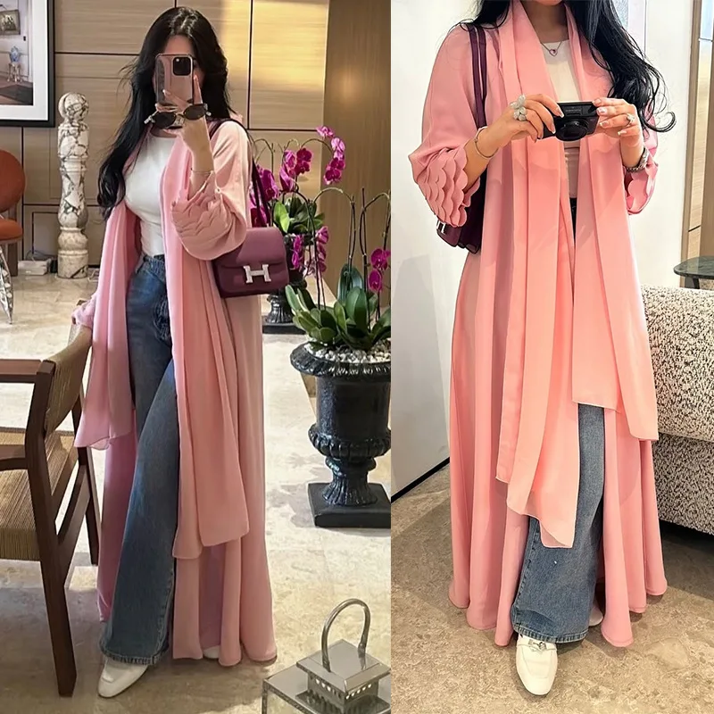 Eid Frauen Abaya Schal Chiffon Strickjacke Muslimischen Kleider Abayas Ramadan Dubai Jalabiya Marokko Kaftan Vestidos Arabische Lange Robe 2025 Image