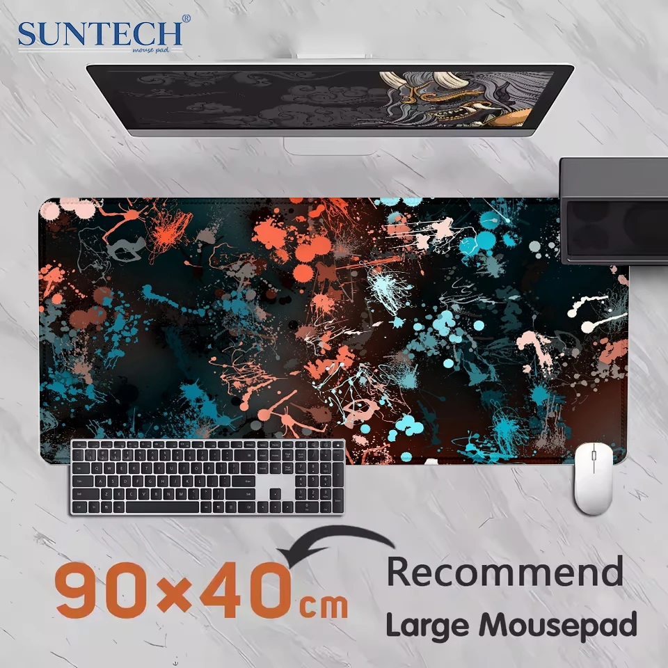 Abstrakter Expressionismus Mauspad groß 400 x 900 PC Computer Tastatur XXL Schreibtischunterlage Tropfmalerei Bürointerieur Gaming-Matten Image
