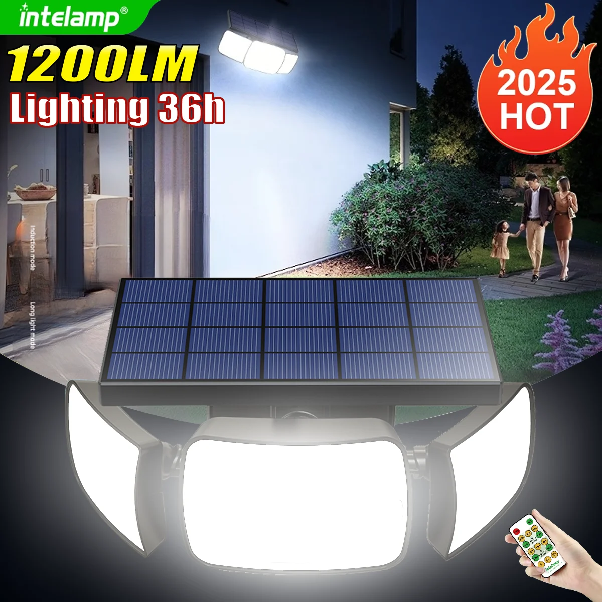 1200LM lumière solaire pour lampe solaire extérieure lumière du soleil capteur de mouvement lumière télécommande étanche jardin rue mur cour lampe