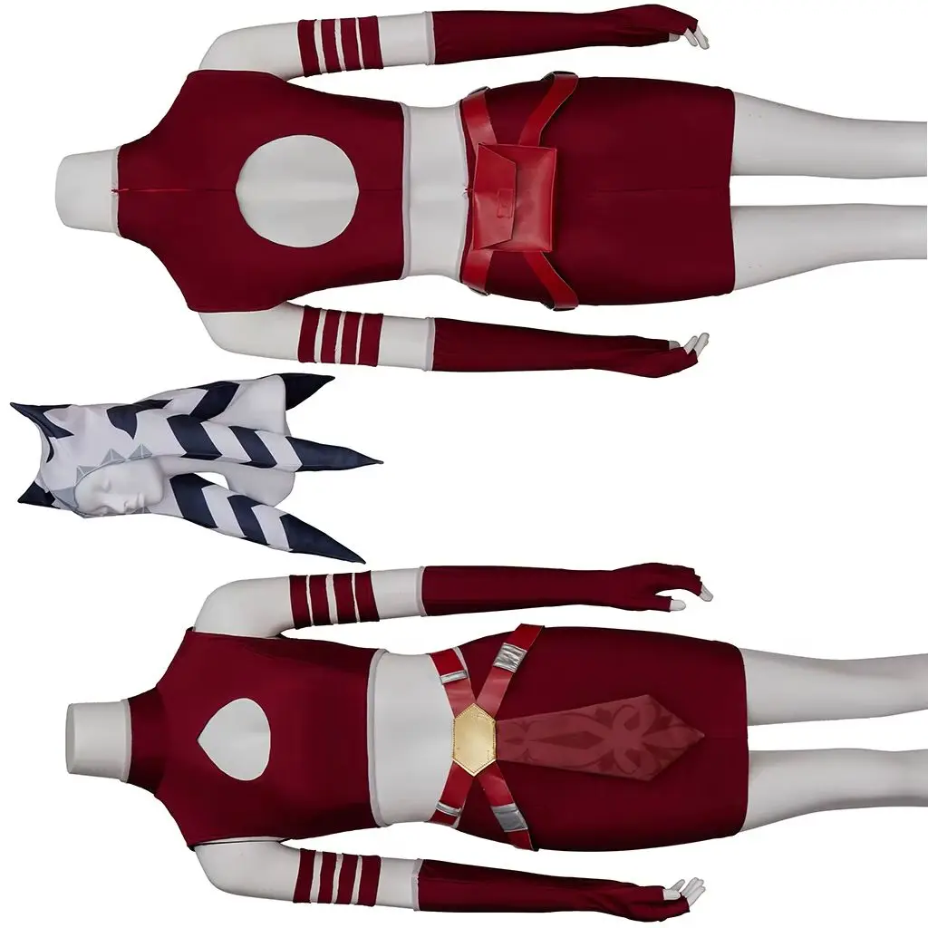 Ahsoka Tano Cosplay Rotes Kostüm Sexy Frauen Crop Top Hüfte Röcke Komplettes Set Kampfuniform Halloween Karneval Krieger Verkleidung Anzug Image