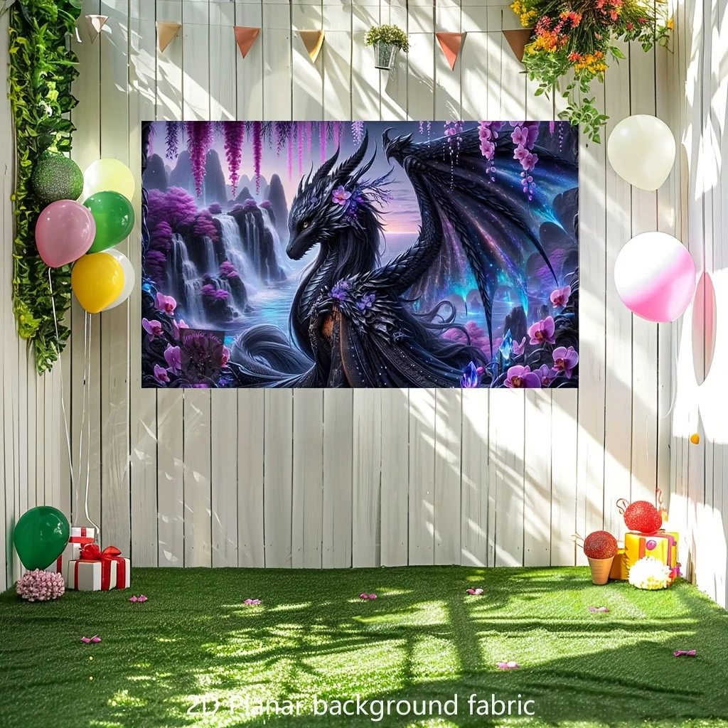 VIKAMA Fantasy Drache und Wasserfall Landschaft Wandteppich Party Dekor Wandteppich Wohnzimmer Schlafzimmer Mystisches Thema Dekor Image