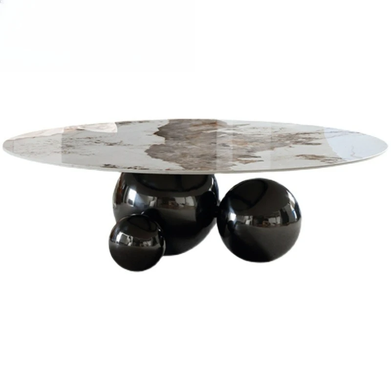 Italienischer leichter Luxus-Couchtisch aus Steinplatten, rund, einfacher Haushalt, kleine Wohnung, modernes Wohnzimmer, Edelstahl-Designer