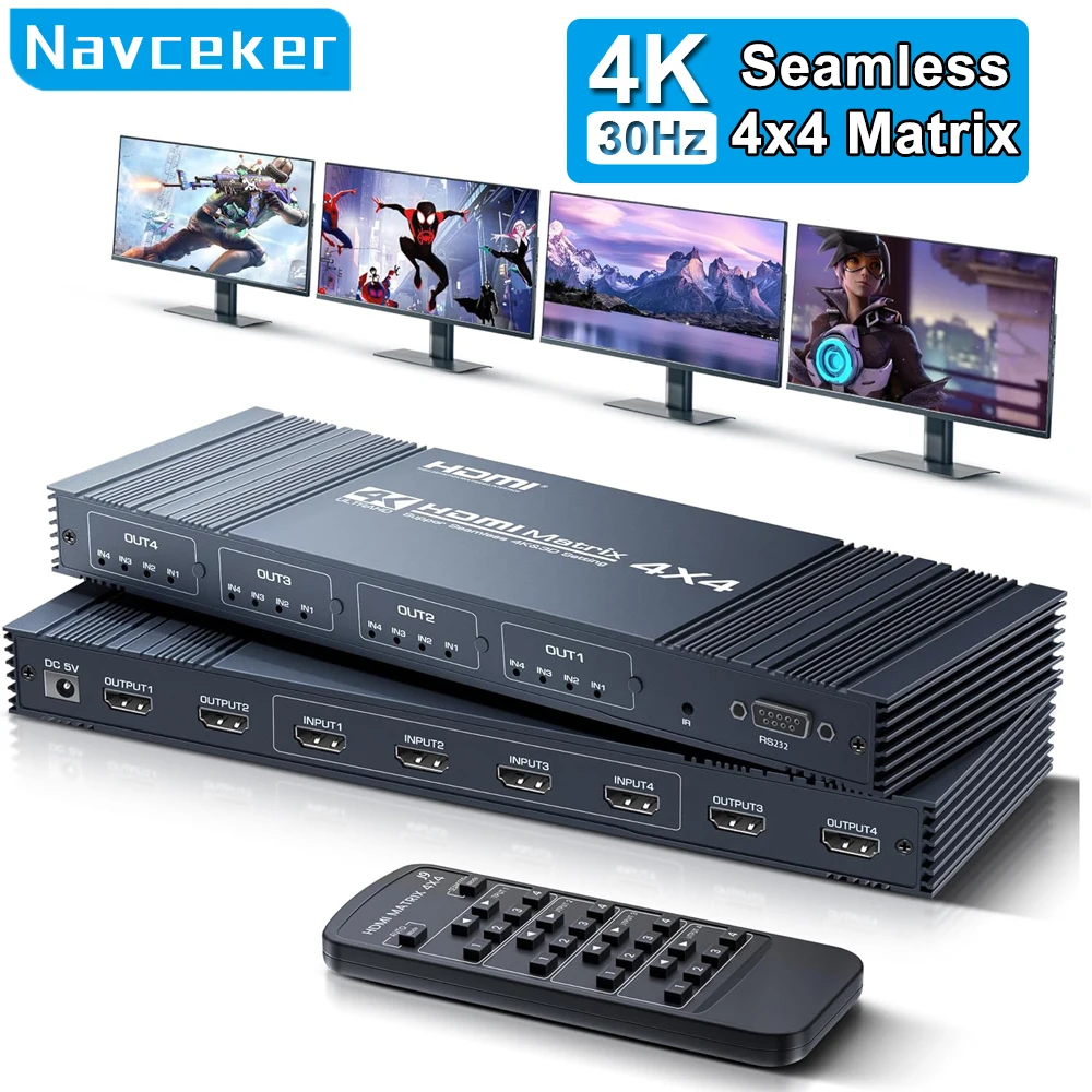 4K HDMI Matrix Switch 4 in 4 out HDMI Seamless Switching Splitter 4x4 Audio Video Selector Box für Ps4 Kamera PC zu TV Monitor Image