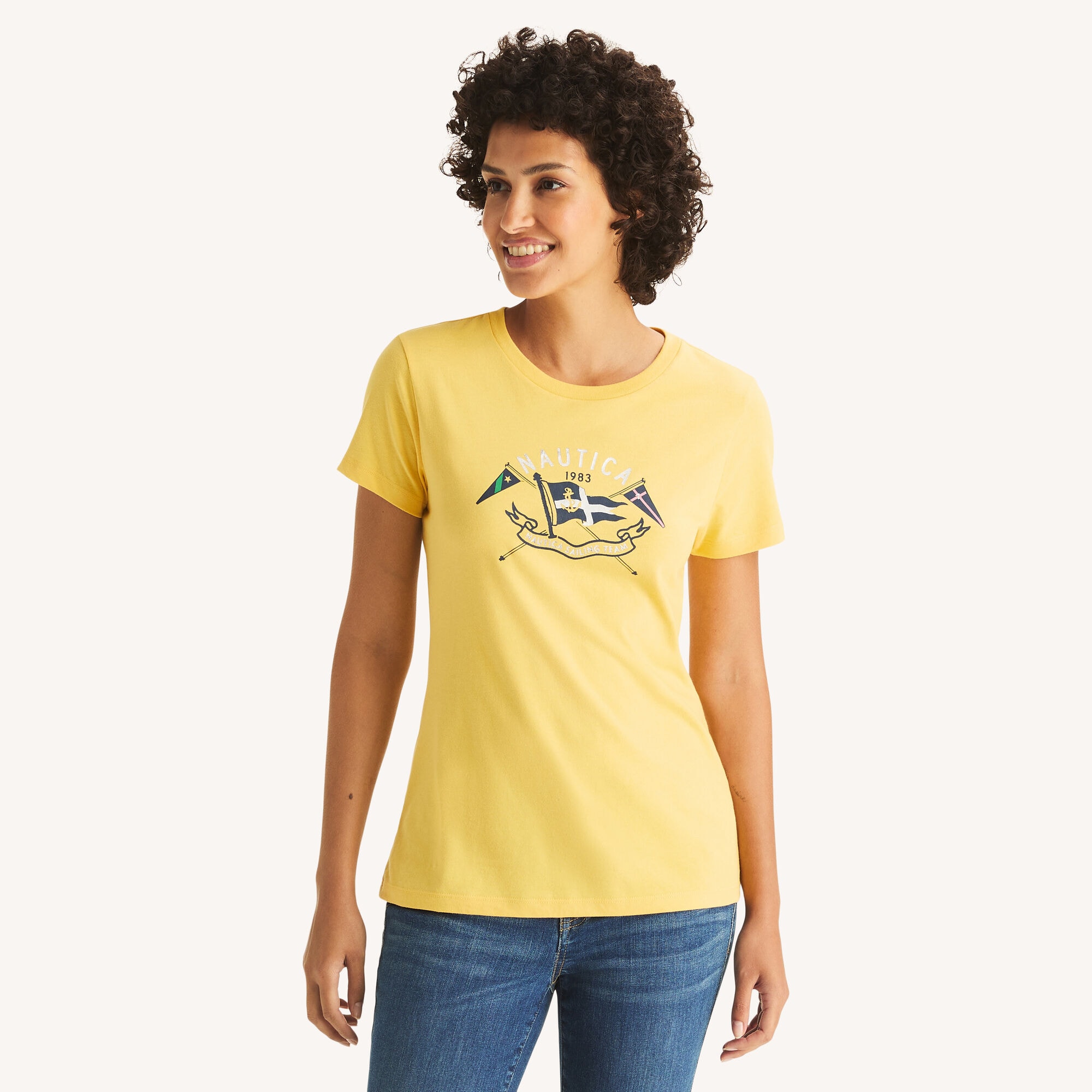 Nautica Women's Heritage Flag Foil Graphic T-Shirt 706 (French Vanilla), M