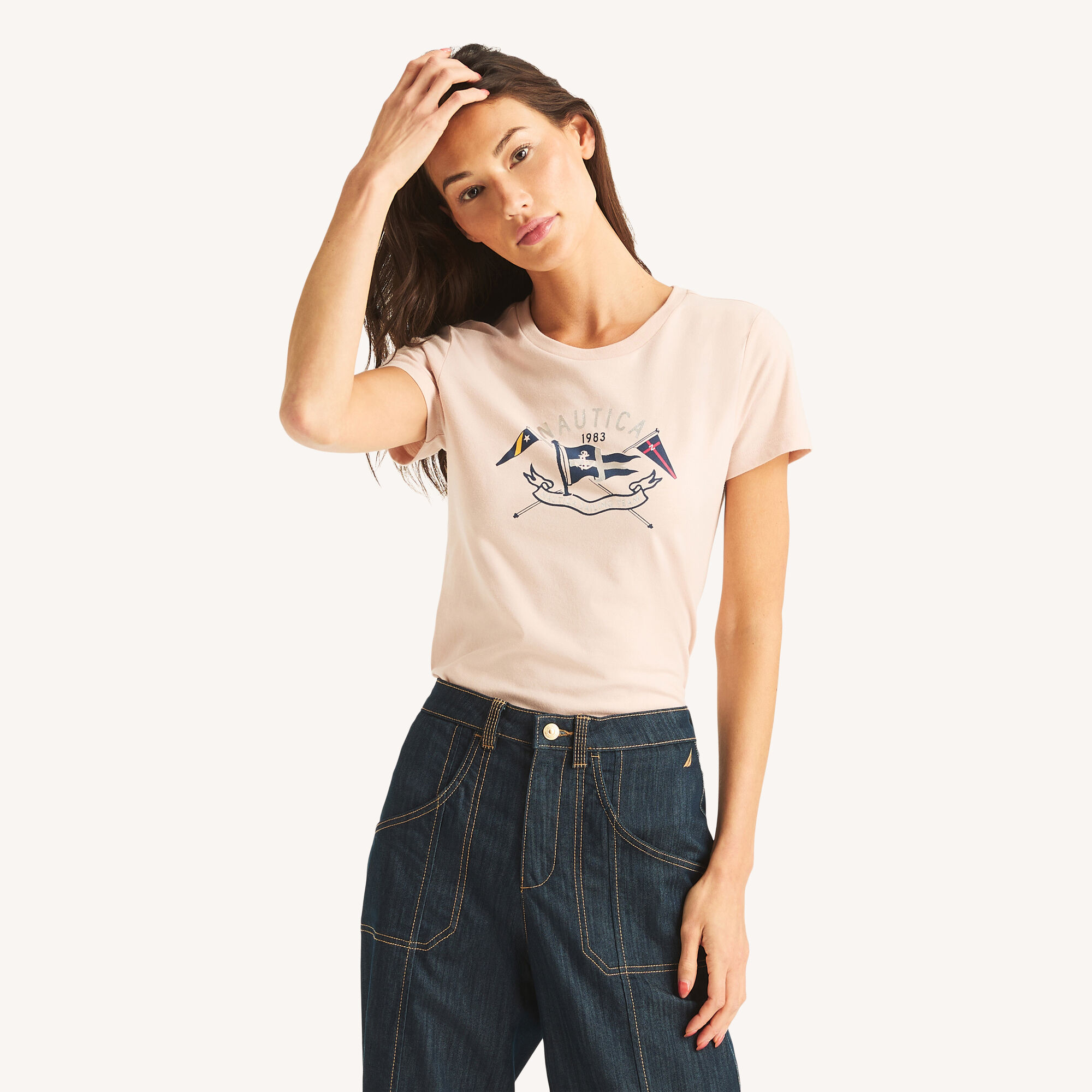 Nautica Women's Heritage Flag Foil Graphic T-Shirt 680 (Bow Burgundy), M