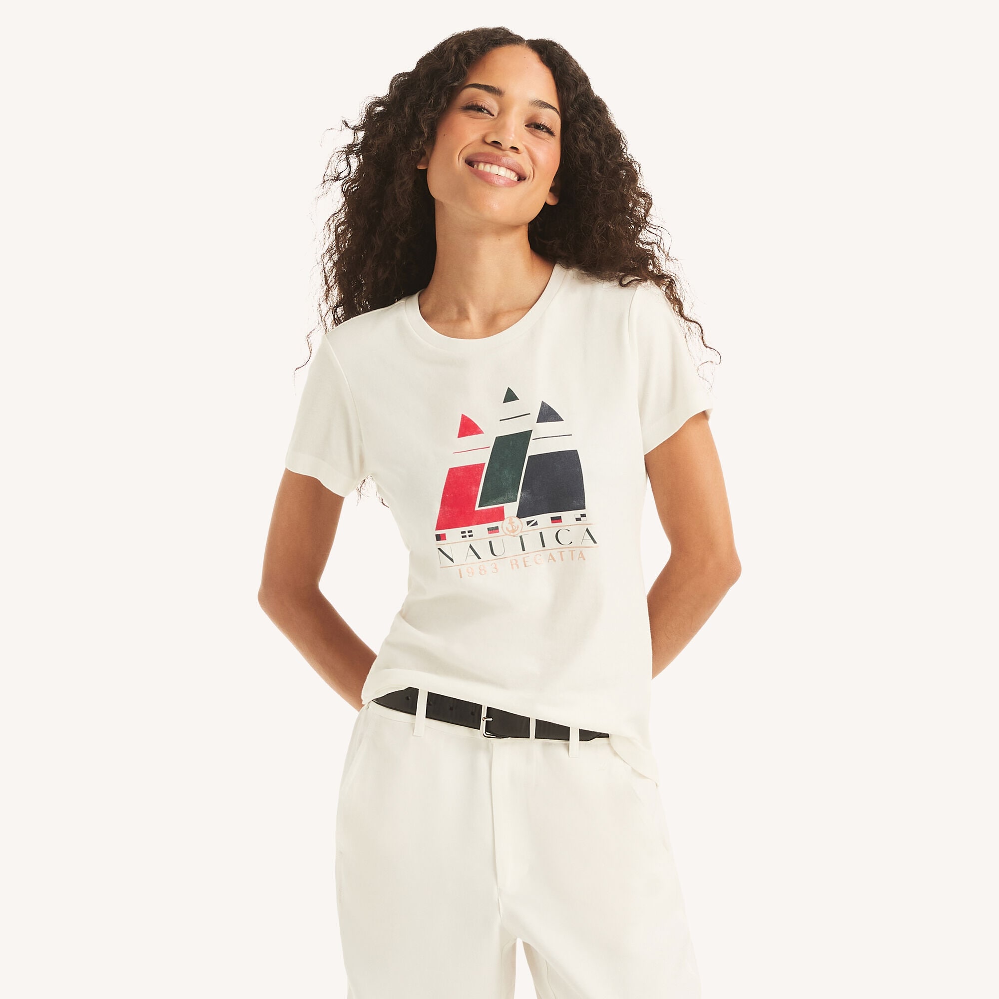 Nautica Women's Vintage Sailing Foil Graphic T-Shirt 134 (Sail White), M