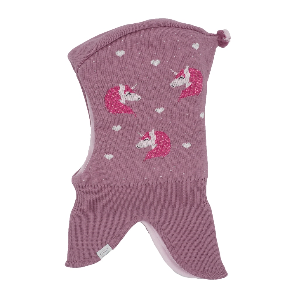 Schlupfmütze MAXIMO, Baby, Gr. 55, rosa (foxglove, sun pink), Fleece, Baumwolle, gemustert, mehrfarbig, Mützen, Baumwolle, gefüttert, im Einhorn-Design, verlängertes Halsteil Image