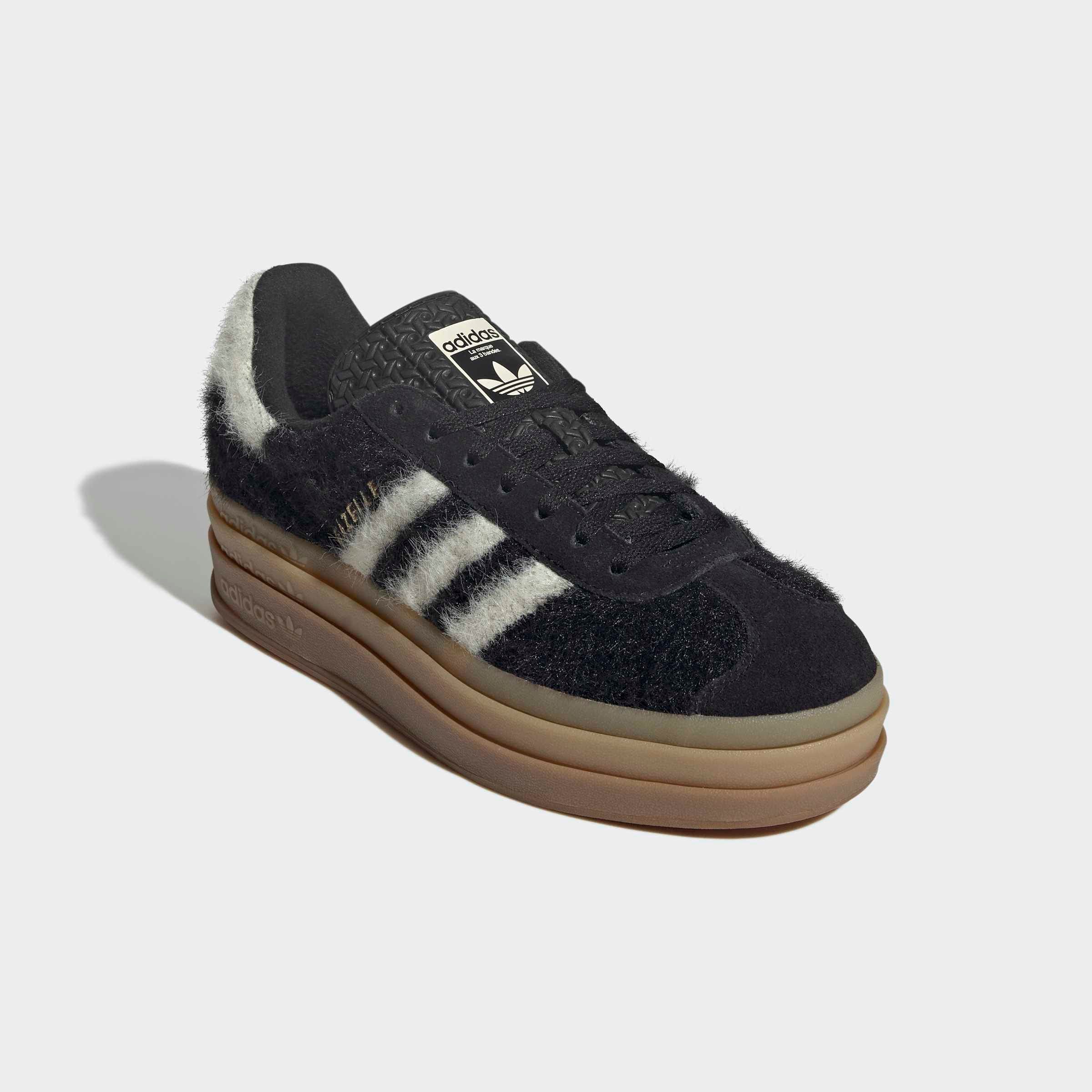 Sneaker ADIDAS ORIGINALS "GAZELLE BOLD", Damen, Gr. 37, core schwarz, cream weiß, gold metallic, Leder, Textil, Schuhe Sneaker