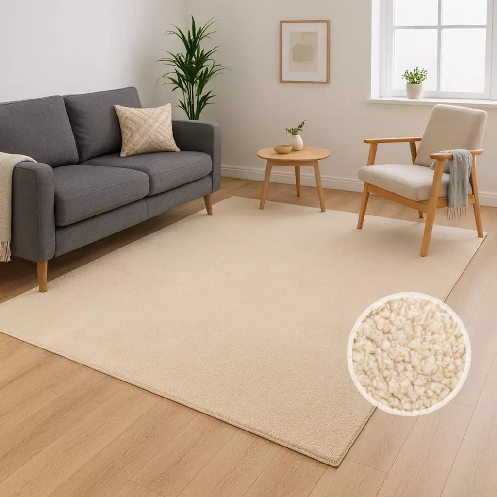 Teppich CARPET CITY "CALMA 200", beige, B:120cm H:14mm L:160cm, Obermaterial: 100% Polyester, Teppiche, Kurzflor, Waschbar, Anti-Rutsch, ideal für Wohnzimmer, Schlafzimmer Image