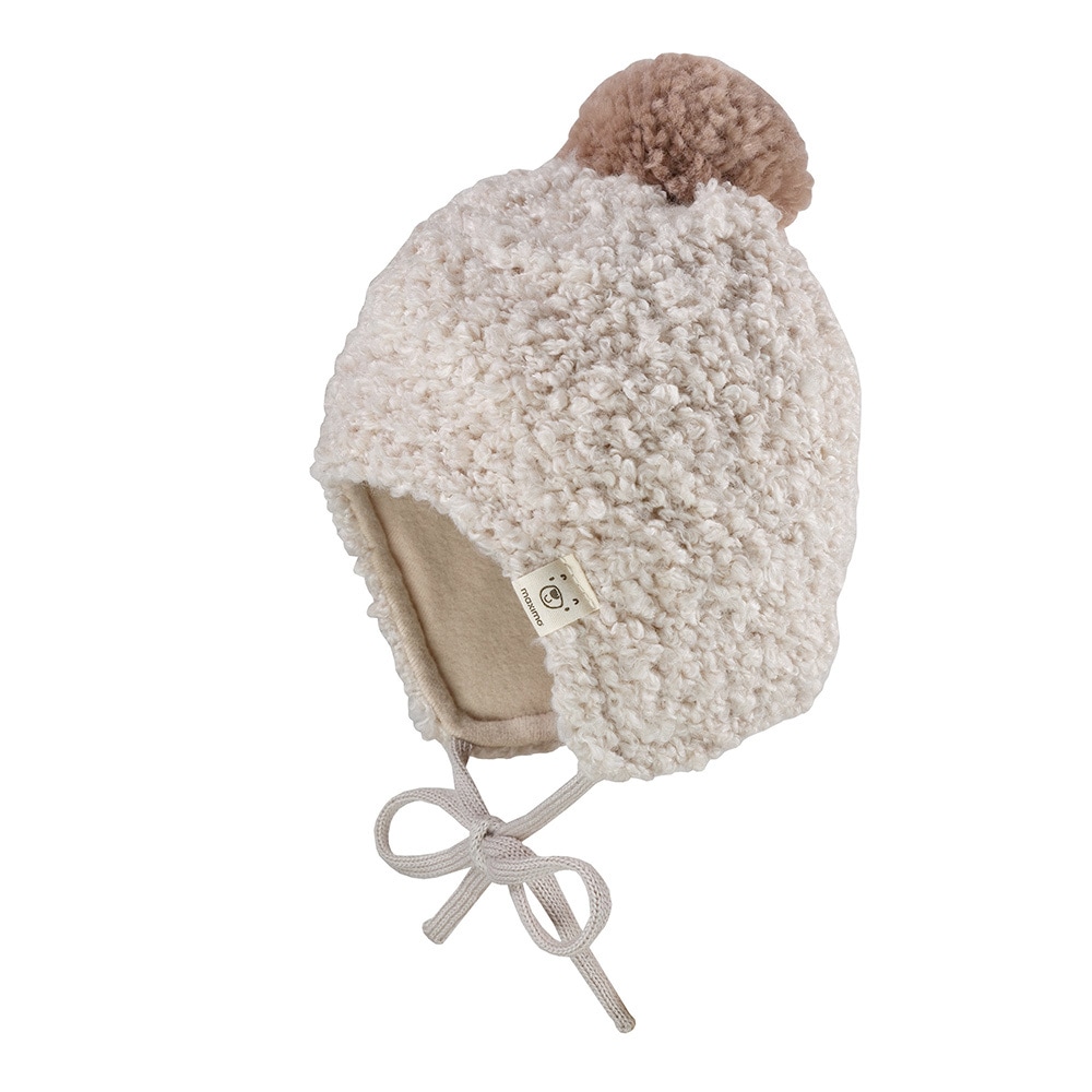 Strickmütze MAXIMO, Baby, Gr. 45, beige (beigemeliert), Strick, Wollmischung, kontrastfarbene Details, unifarben, Mützen, hoher Wollanteil, gefüttert, Bommel, zum Binden Image